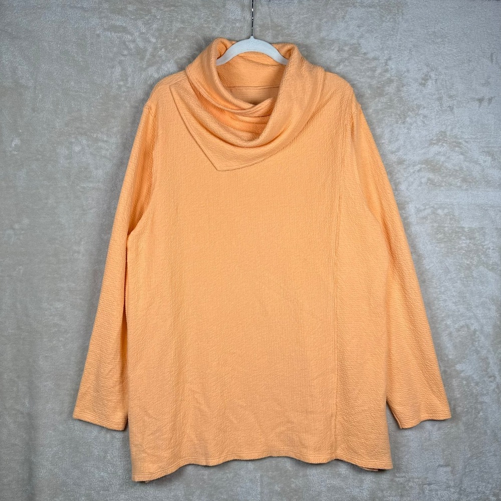 Soft Surroundings Cowl Neck Top 1X‎ Peach Orange Textured Long Sleeve